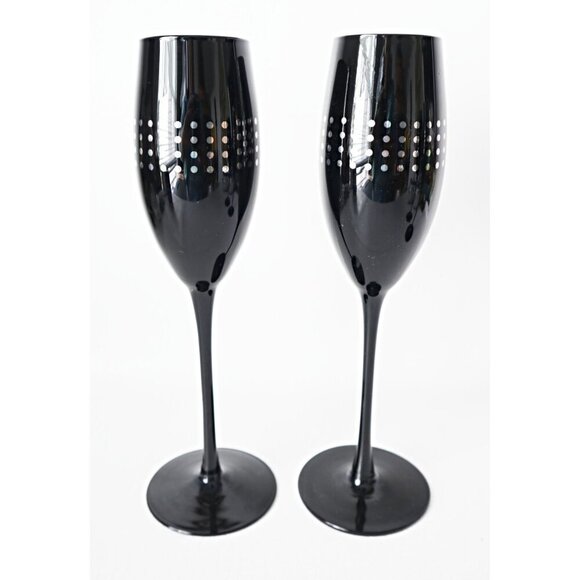 4 Vintage Black With Silver Glass Tall Wine Glasses - Picture 3 of 5